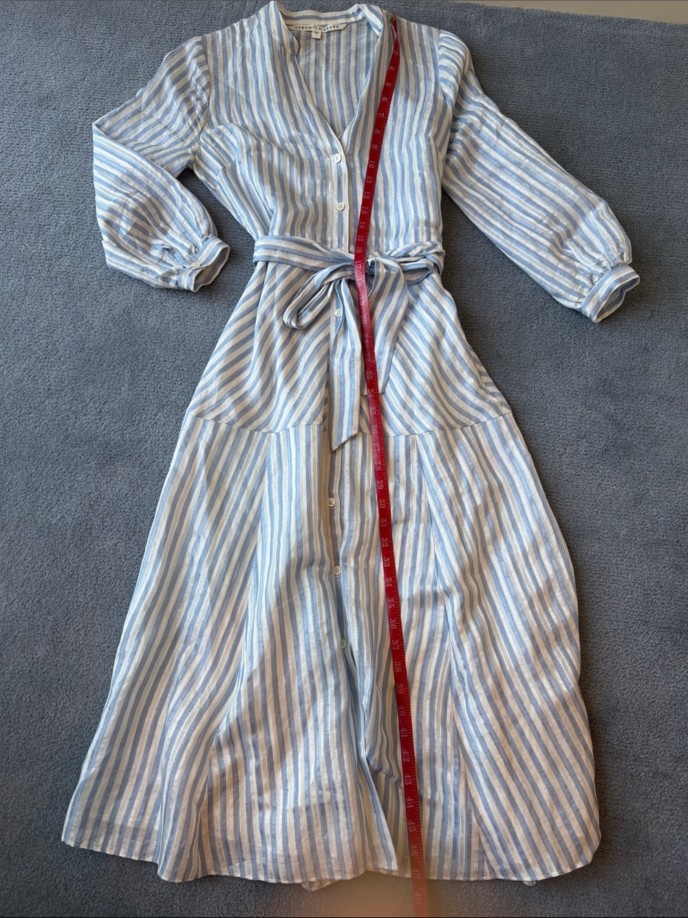 Veronica Beard Blue & White Striped Tie-Waist Midi Dress - Picture 7 of 11